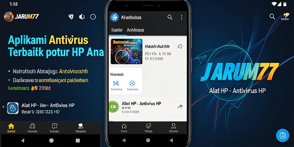 Tampilan utama JARUM77 yang menarik dengan fitur Antivirus HP lengkap.