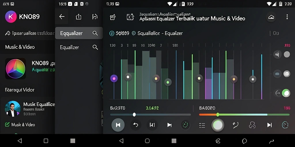 Screenshot antarmuka aplikasi KNO89 menampilkan pengaturan Equalizer.