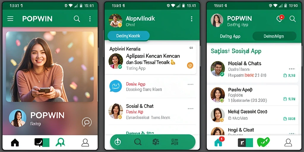 Tampilan antarmuka aplikasi POPWIN dengan fitur kencan yang menarik.