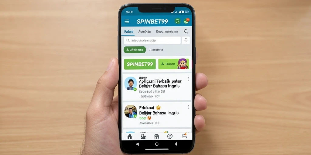 Tampilan layar utama SPINBET99 dengan fitur belajar Bahasa Inggris yang menarik.