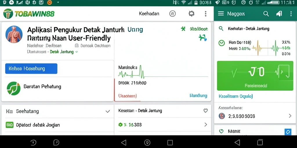 Antarmuka TOBAWIN88 menampilkan pengukuran detak jantung yang akurat dan grafik kesehatan.