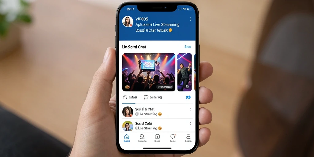 Antarmuka aplikasi VIP805 saat live streaming yang interaktif dan menarik.